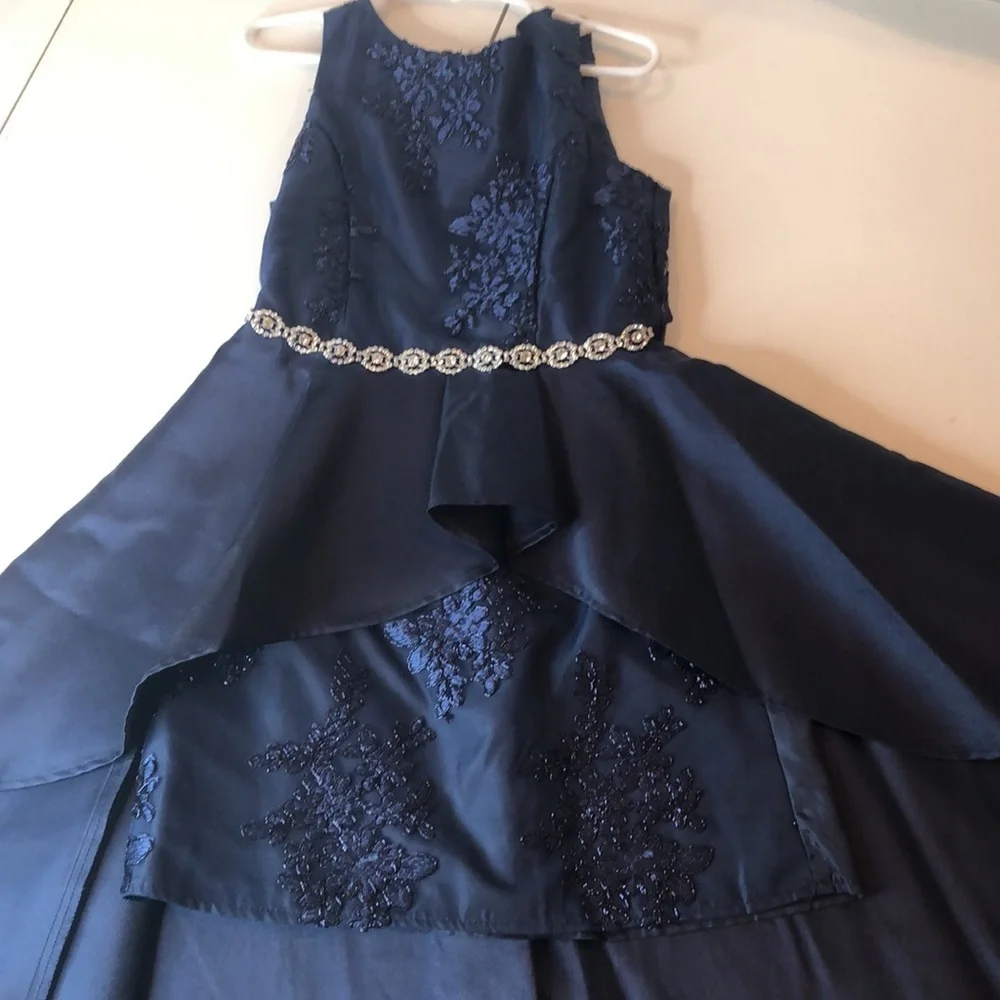 RARE EDITIONS Elegant Navy Dress with Embellishments & Floral Embroidery Girl 7